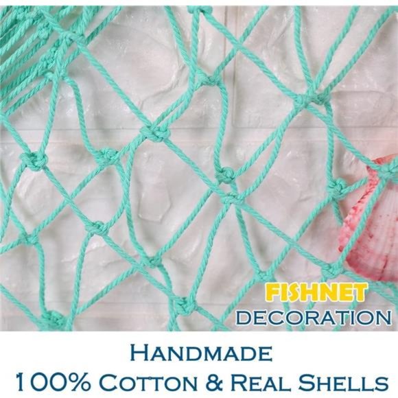 Natural Fishing Net Decor with Shells 79 Inch Beach Theme Decor for Party (Aqua) - Picture 5 of 6